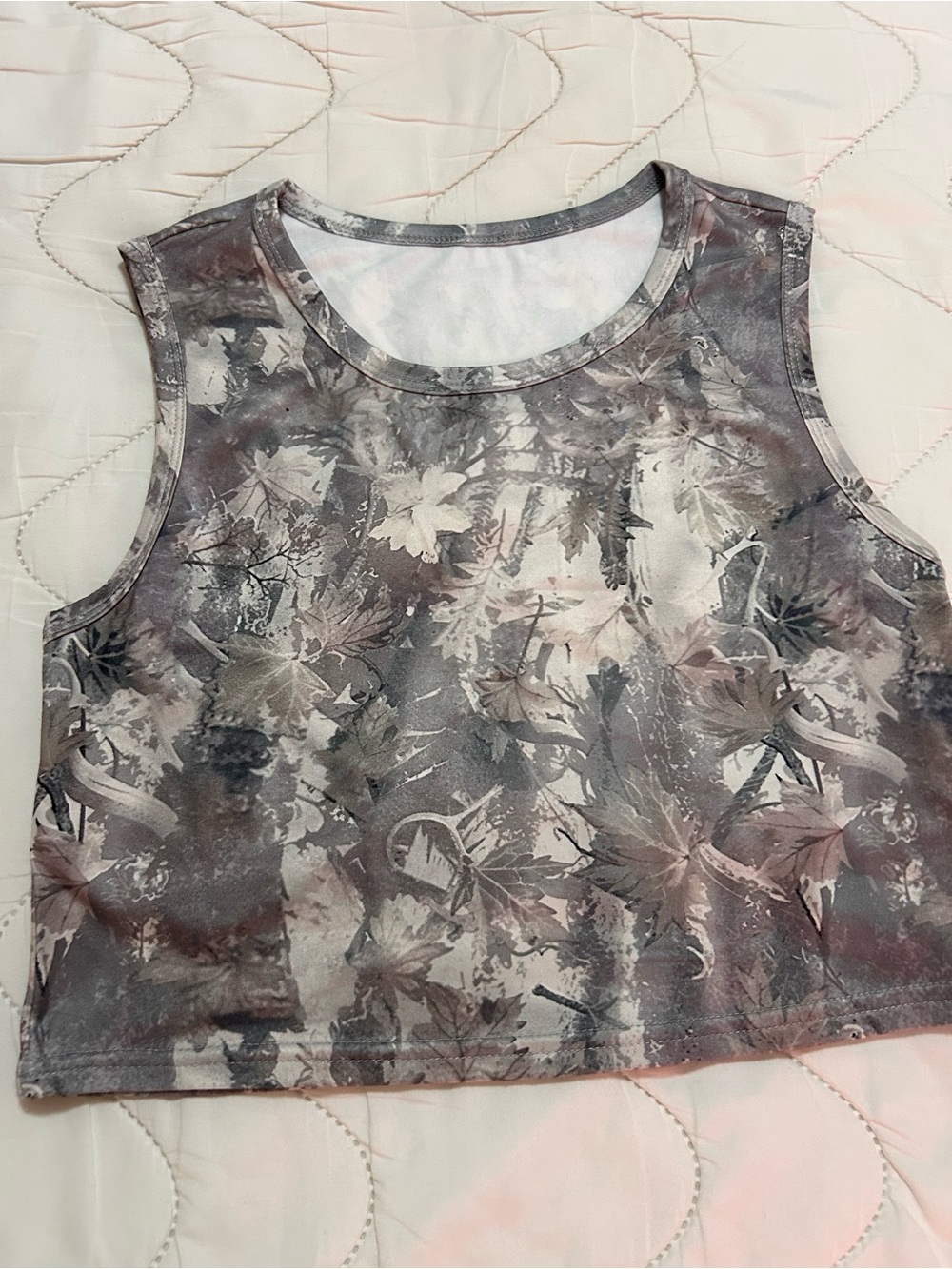 SHEIN Grey Floral-Print Cropped Tank